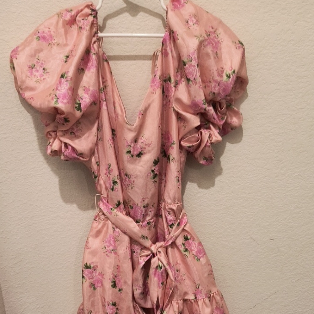 LoveShackFancy Pink Floral Strapless Dress
